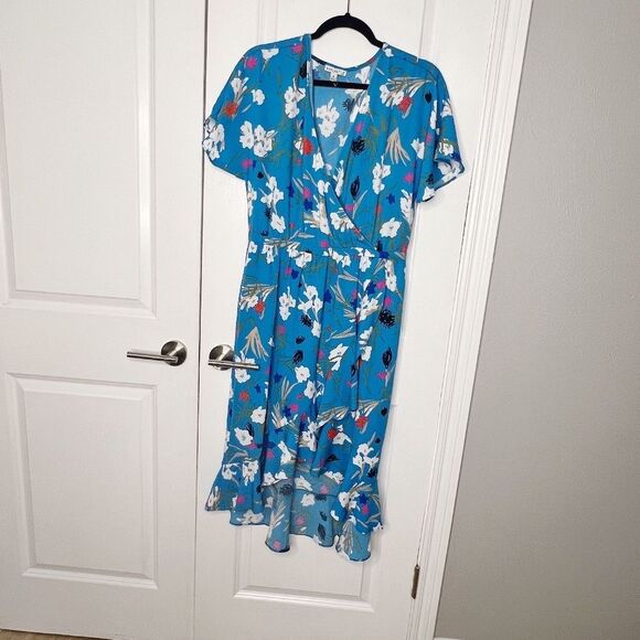 J Crew High-Low Faux Wrap Dress Size M floral print Blue White - Picture 5 of 8